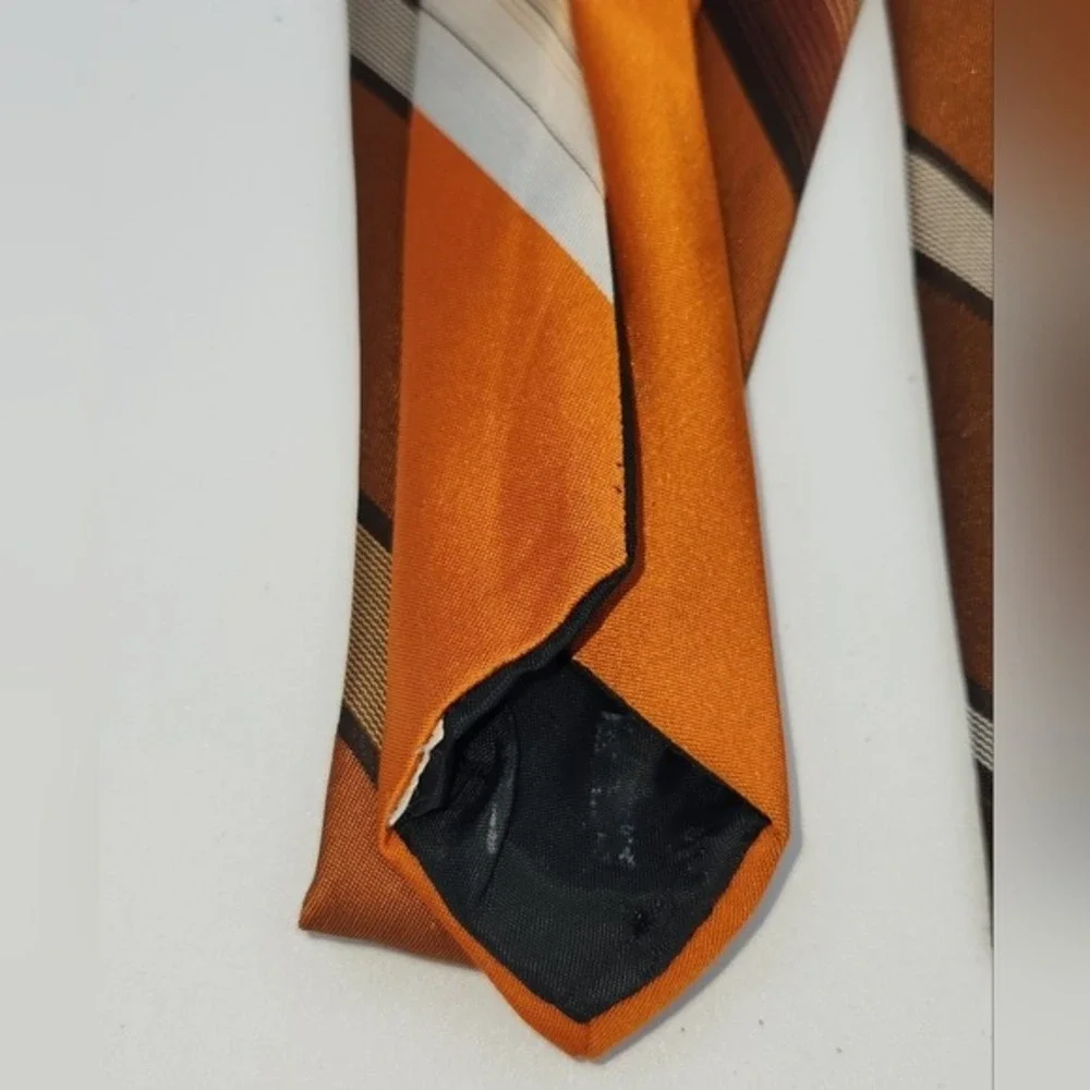 Oscar de la Renta Necktie Brown Orange Stripe‎ Vintage Retro Mens Accessory
